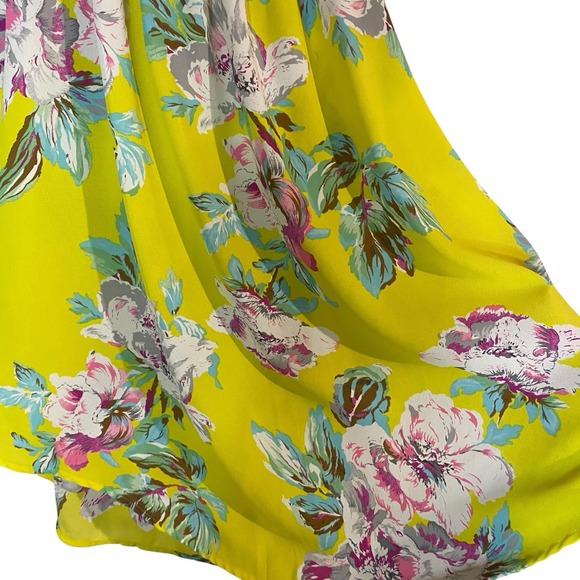Lush Pleated Halter Tank Floral Size Small Summer Flow Yellow Boho Vacation - Picture 3 of 6